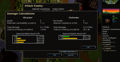 Here is the misleading Damage Calculation window.  Notice the strengths of the attacks are not affected at all.