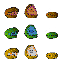 Top to bottom: Giant Clam, Monstrous Clam, Colossal Clam