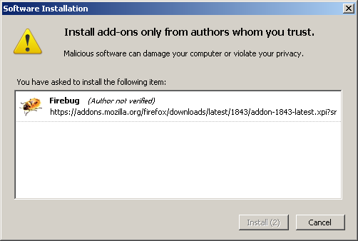 Firefox add-on dialog box