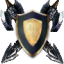 A shield with axes and spears.