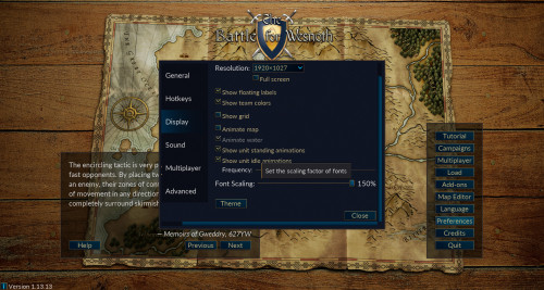 Font Scaling preference in Wesnoth 1.13.13