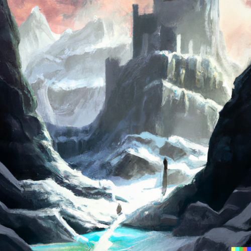 DALL·E 2022-10-05 22.01.06 - A snowy mountain with a dangerous path and a castle, digital art.png